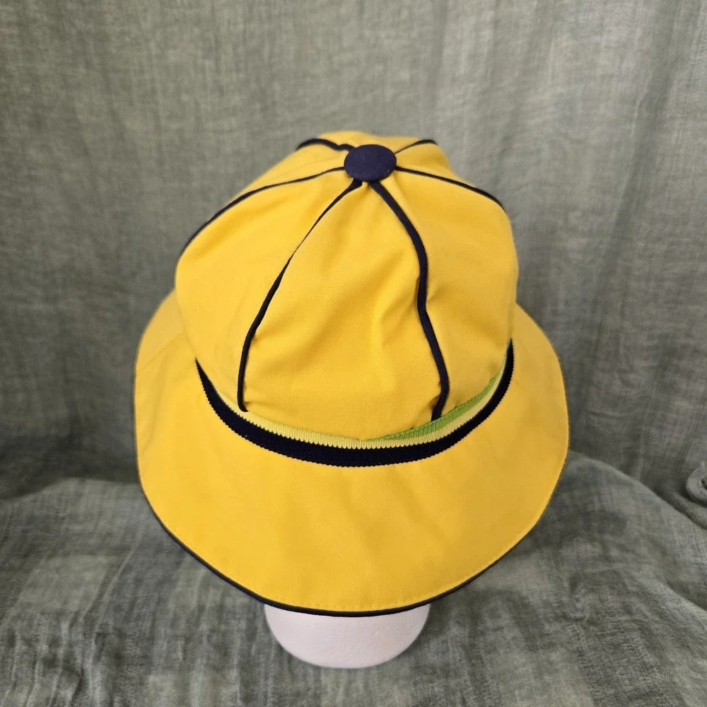 Vintage Child's Rain Sun Bucket Hat Sloping Brim w/ Striped Hatband Foldable OS